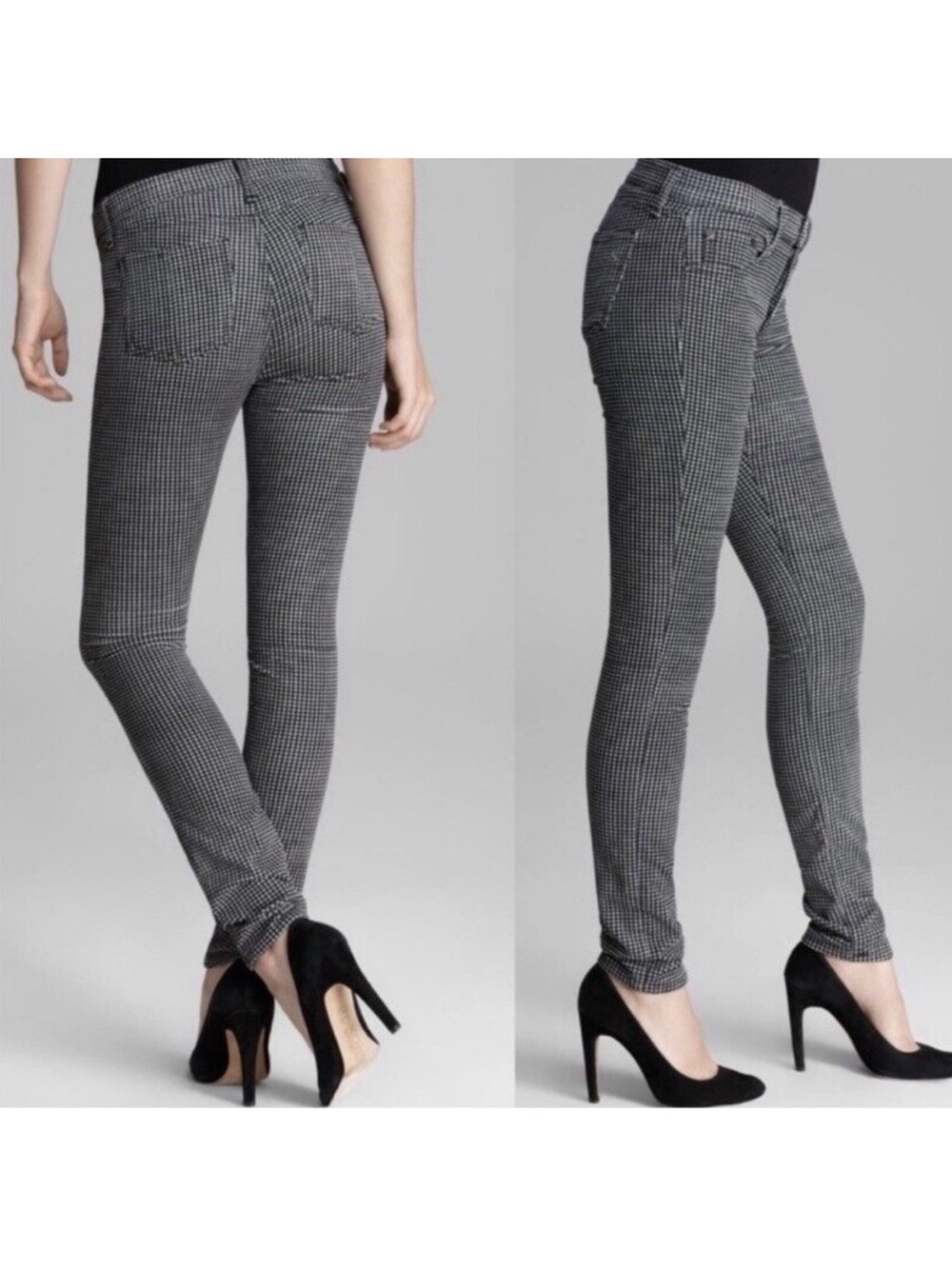 rag & bone Black and White Mini Hound Velvet Skinny Jean